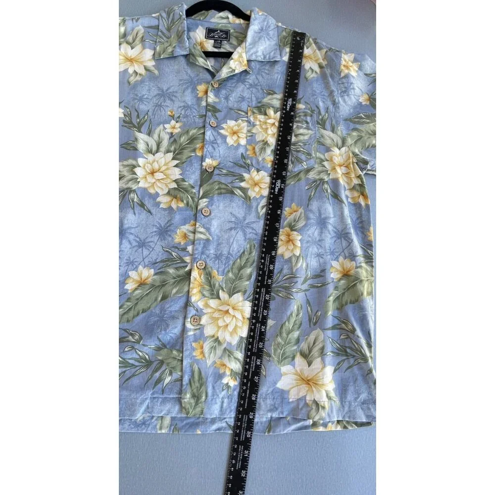 Bermuda Bay Men's Hawaiian Shirt Short sleeves 100% Silk Size Large Blue Floral